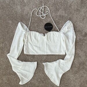 White Fox White Ruffled Bustier Crop Top